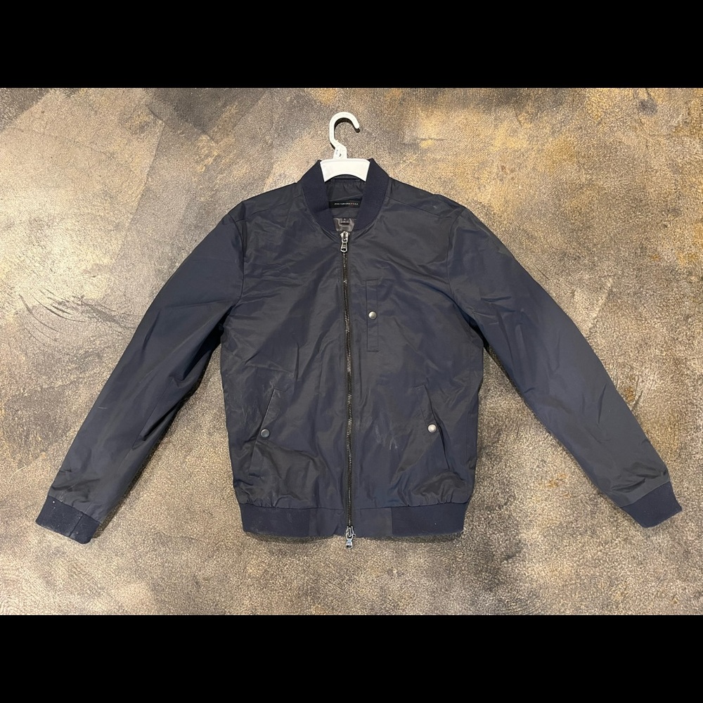 John Varvatos Navy Front Zip Bomber Jacket